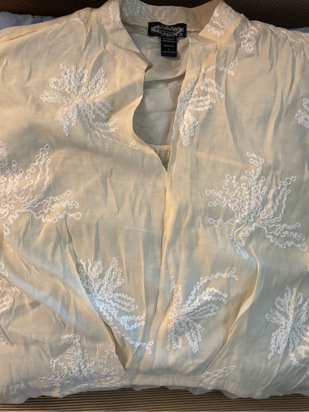 Pale Yellow Embroidered V-Neck Tunic